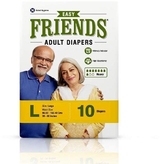 Friends Easy Adult Diapers Tape Style - 10 Count (Large)Waist Size 38- 60 Inch ; 96.52-152.40cm