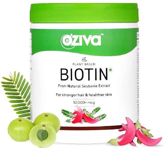 OZiva Plant Based Biotin 10000+ mcg For Stronger Hair & Healthier Skin, 125g (Biotin, 125g)