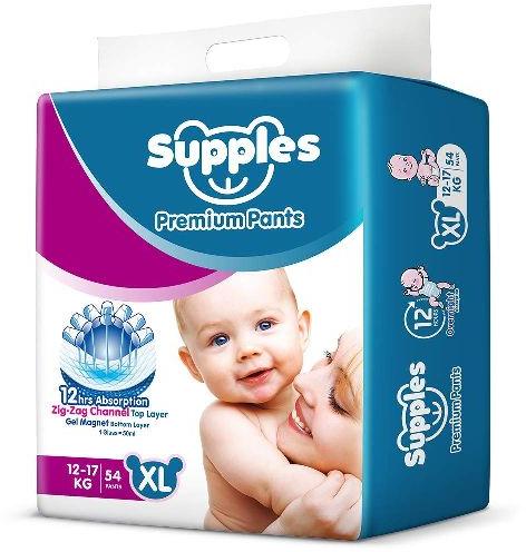 Supples Baby Pants Diapers, X-Large (12-17 kg), 54 Count