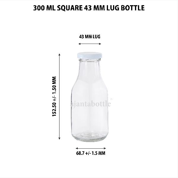 Square Glass Bottle, Capacity : 331+/- 6 ml