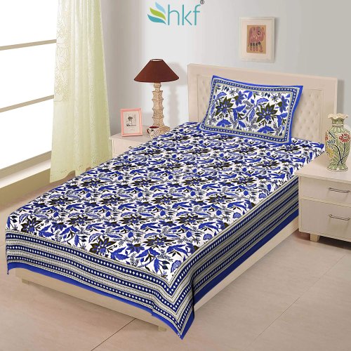 Cotton Blue Single Bedsheet, for Home, Hotel, Picnic, Salon, Technics : Machine Made