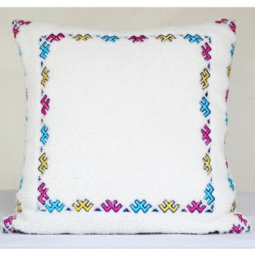 Square Faux fur Kilim Border Cushion Cover, for Home, Size : 18x18inchs