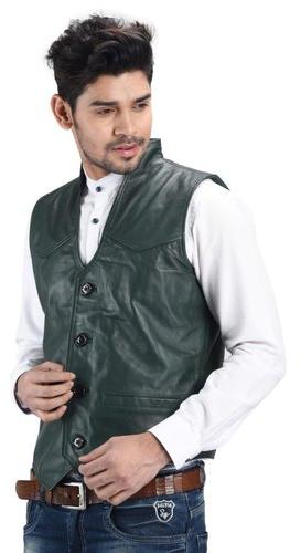 Men Leather Waistcoat, Color : Green