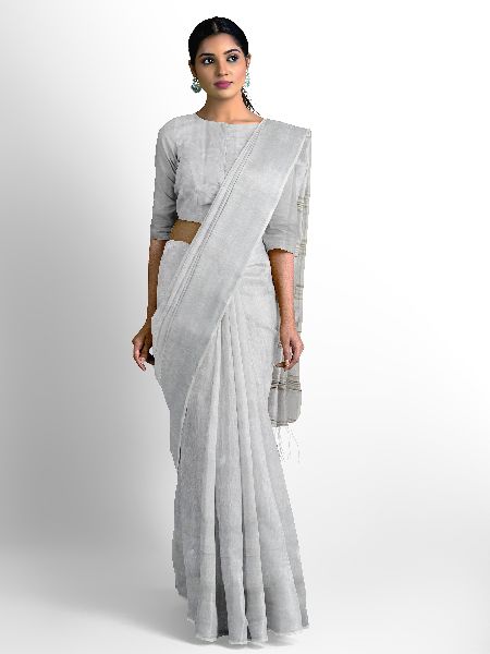 Cotton Linen Saree, for Easy Wash, Anti-Wrinkle, Shrink-Resistant, Pattern : Plain