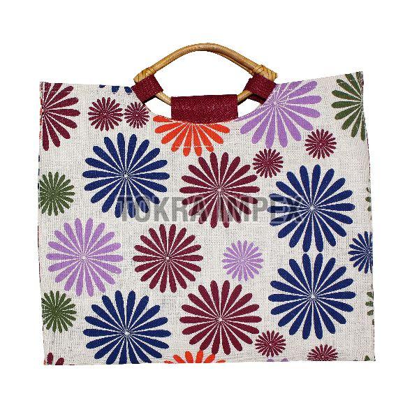 PP Laminated Jute Bag With Wooden Cane Handle, Packaging Type Poly