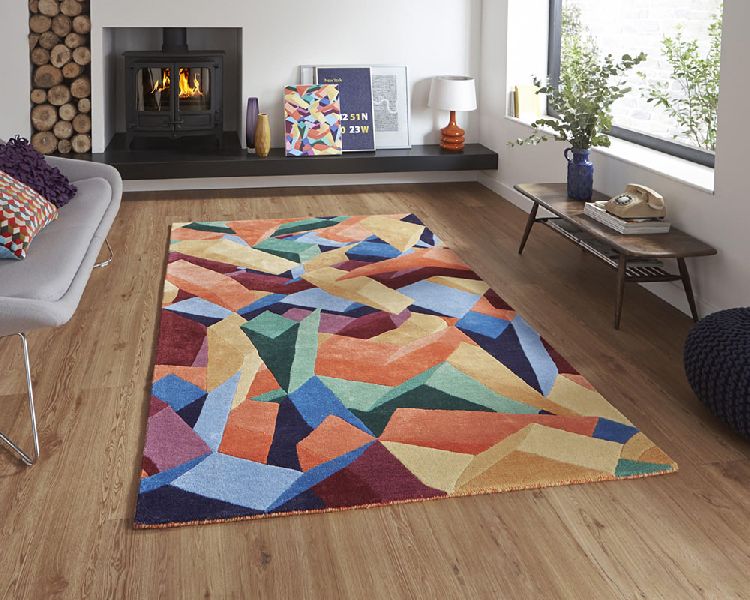 Rugs World Rectangular Hand Tufted Wool Carpets, Color : Multcolor