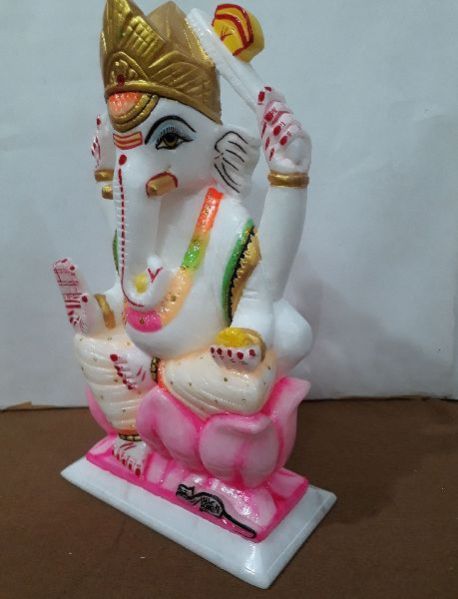 Multicolor White Marble Ganesh Ji Statue