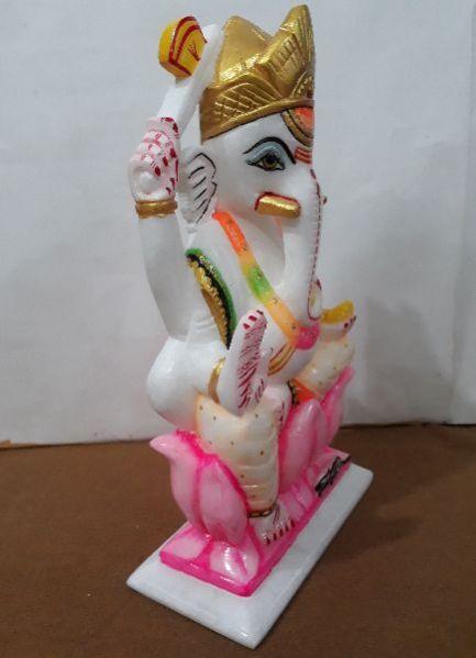 Multicolor White Marble Ganesh Ji Statue