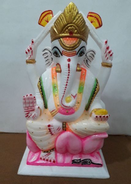 Multicolor White Marble Ganesh Ji Statue