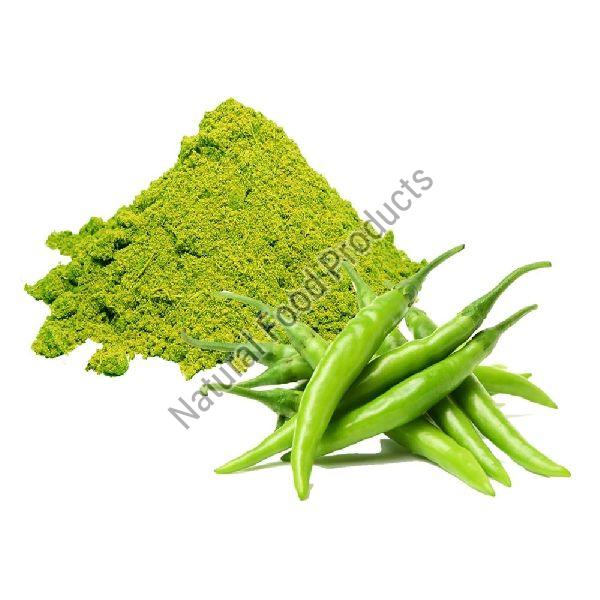 Natural Green Chilli Powder, for Human Consumption, Food Industry, Certification : FSSAI Certified