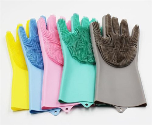 Silicone Non-Slip Scrubbing Hand Gloves, Color : Yellow, Blue, Pink, Green, Grey