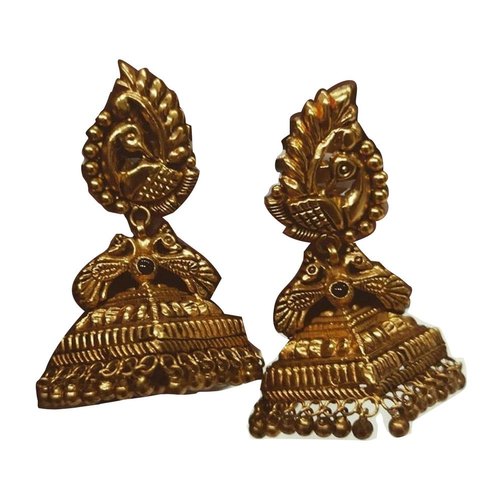 Gold Peacock Jhumka Earrings