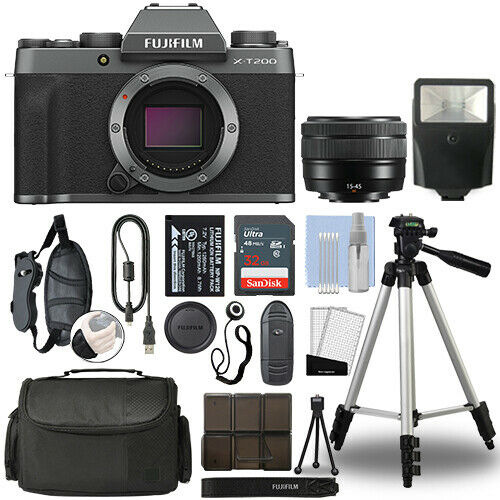 Fujifilm XT200 Mirrorless Digital Camera & 15-45mm Lens Dark Silver+ 32GB Bundle