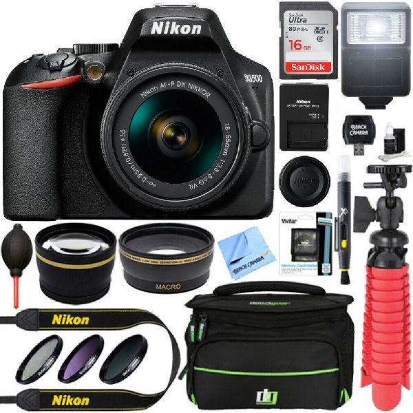 Nikon D3500 24.2MP DSLR Camera + 18-55mm f/3.5-5.6G VR Lens + 16GB Memory Bundle