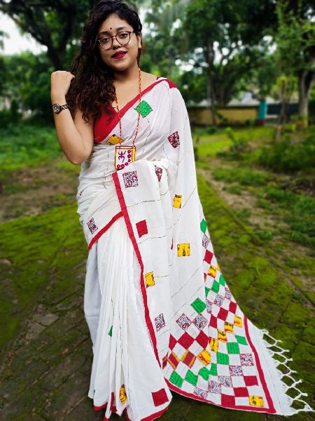 Baul Khesh Applic Handloom Cotton Saree, for Easy Wash, Packaging Type ...