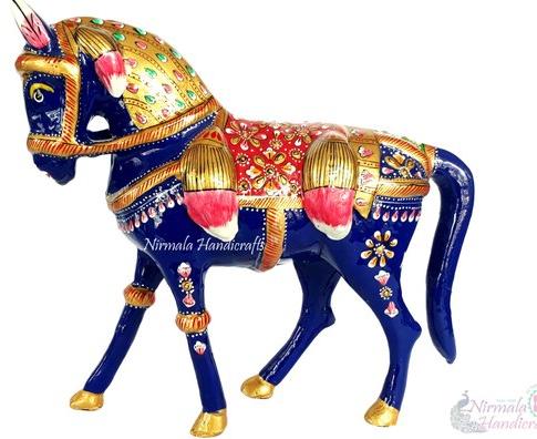 NIRMALA HANDICRAFTS Metal Horse Statue, Color : Muilti color