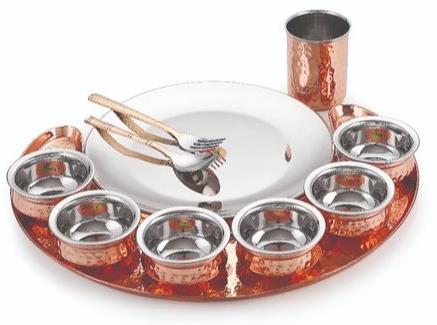 Round Maharaja Steel Copper Dinner Set, for Home, Pattern : Hammered