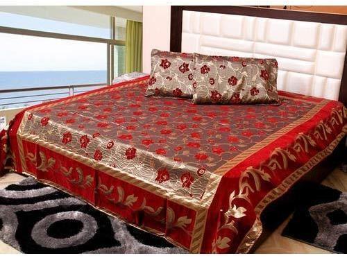 Red Embroidered Chenille Bed Covers