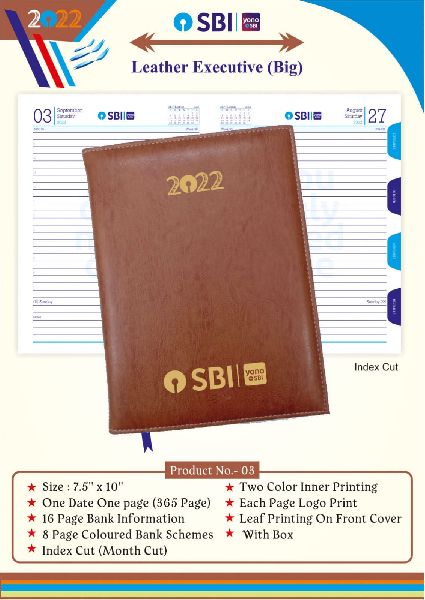 SBI Diaries Executive Leather Diary 2022, Feature : Double Sided Printing