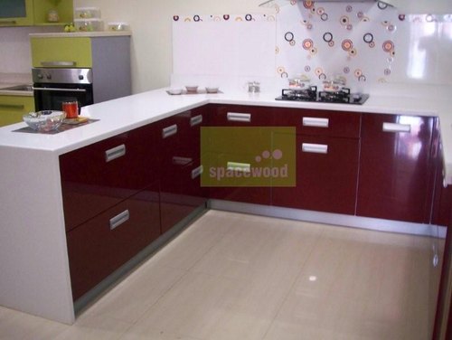 MDF modular kitchen, Design : Pu painted, lacquared finish