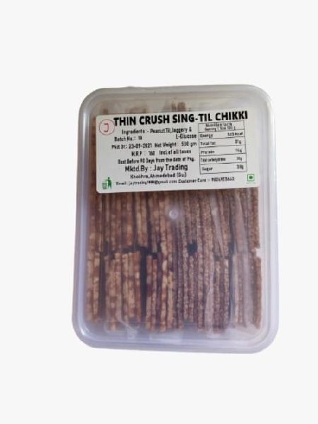 L-Glucose Thin Crush Sing-Til Chikki, Packaging Type : Plastic Container