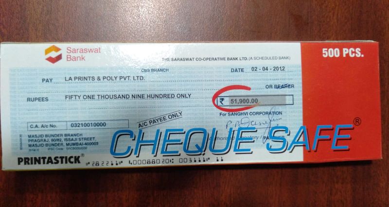 Rectangle Plastic Cheque Safe Stickers, Pattern : Printed