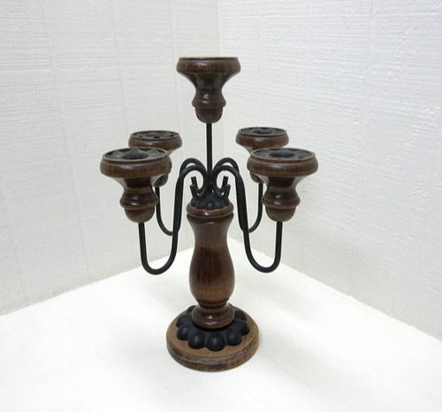 Round wooden candle holder, Color : Brown