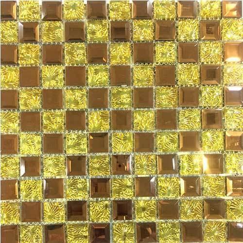 Prime Wall Glass Mosaic Tile, Color : Yellow Brown