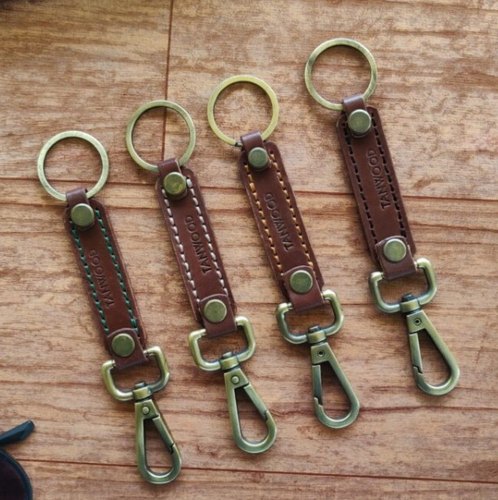 Polished Metal Designer Leather Keychain