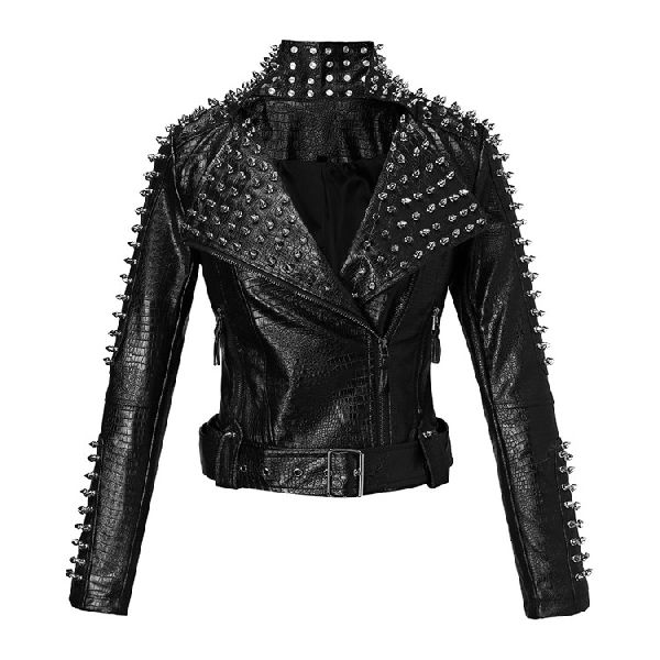 Ladies Studded Leather Jacket, Technics : Machine Made