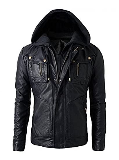 Plain Mens Hooded Leather Jacket, Style : Modern