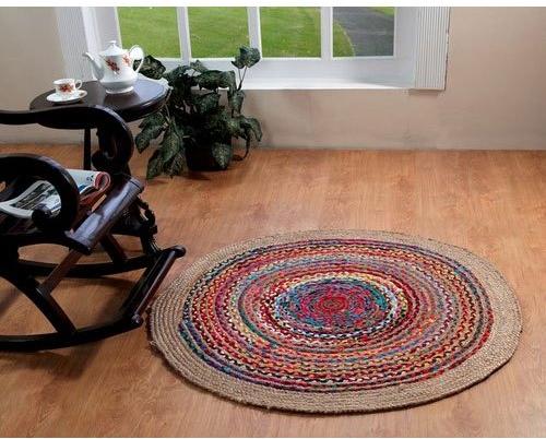 Designer Round Jute Rug, Color : Multicolor