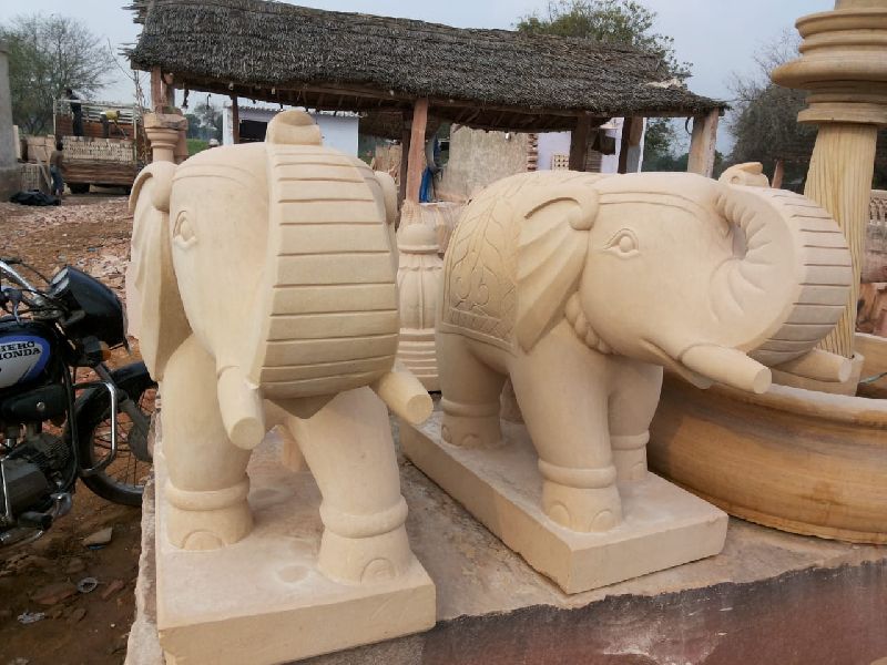 Sandstone Elephant Statue, for Garden, Pattern : Carved