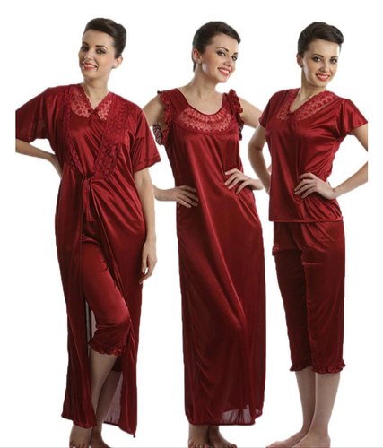 Satin Plain Nighty gown, Occasion : Daily Wear