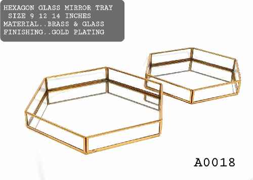 Hexagon Glass Mirror Tray, Size : 9, 12, 14
