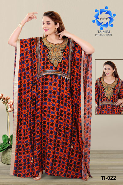 Rayon Viscose TI-022 Kaftan Dress, Specialities : Stone Work, Impeccable Finish, Embroidered, Comfortable