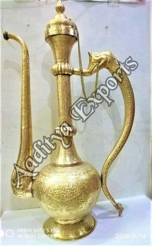 Round Brass Golden Surahi, Pattern : Carved