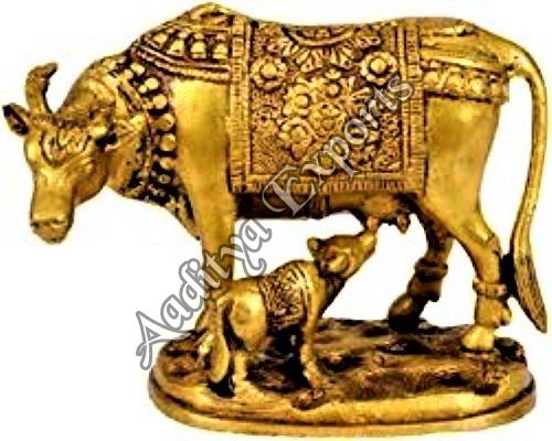 Polished Brass Kamdhenu Cow, for Hotel, House, Shop, Color : Golden