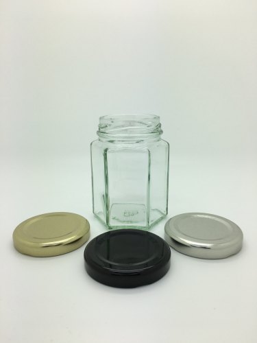 Hexagonal 200 ml Glass Pickle Jar, for Packaging, Pattern : Plain