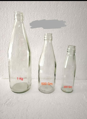 TRO Round Glass Ketchup Bottle, for Packaging, Pattern : Plain