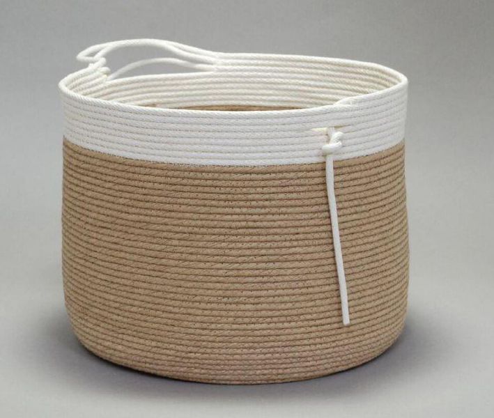 Round Polished KT-1012 Jute Storage Basket, Size : 12’’X12’’