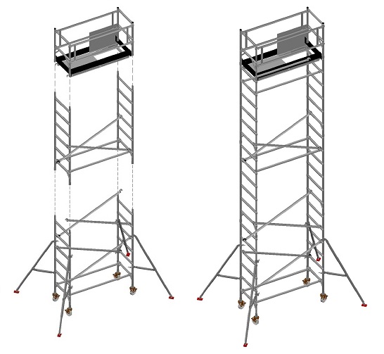 Aluminum Single Width Scaffolding Tower, for Construction, Industrial, Feature : Durable, Fine Finishing