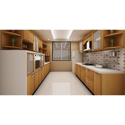 Polished Wooden Parallel Modular Kitchen, for Home, Hotel, Restaurent, Feature : Accurate Dimension