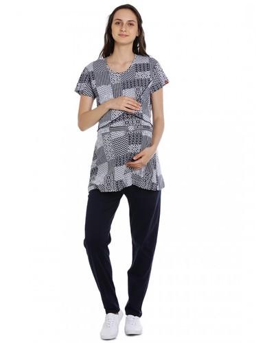 Printed Rayon Fabric Maternity Top Pyjama, Color : Blue
