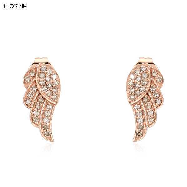 Rose Gold Diamond Feather Earrings