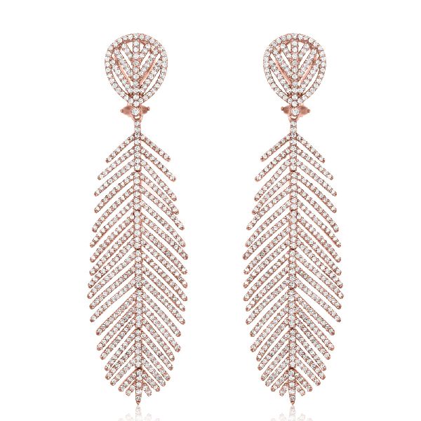 Rose Gold Diamond Leaf Earrings
