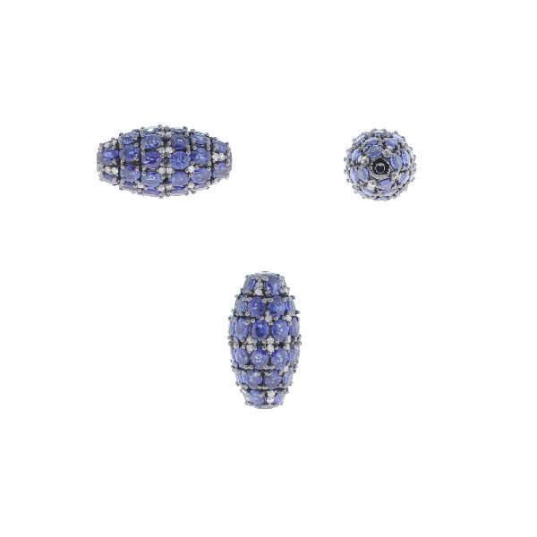 Sterling Silver 27 X 15MM Sapphire Diamond Beads