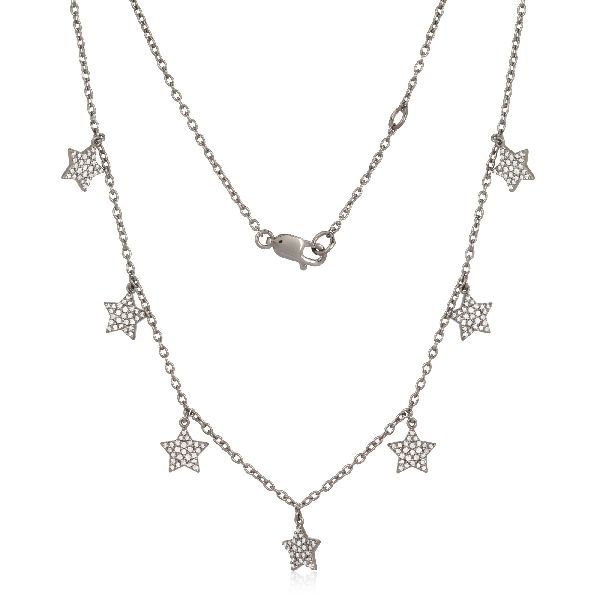 Sterling Silver 7 Star Charm Diamond Necklace