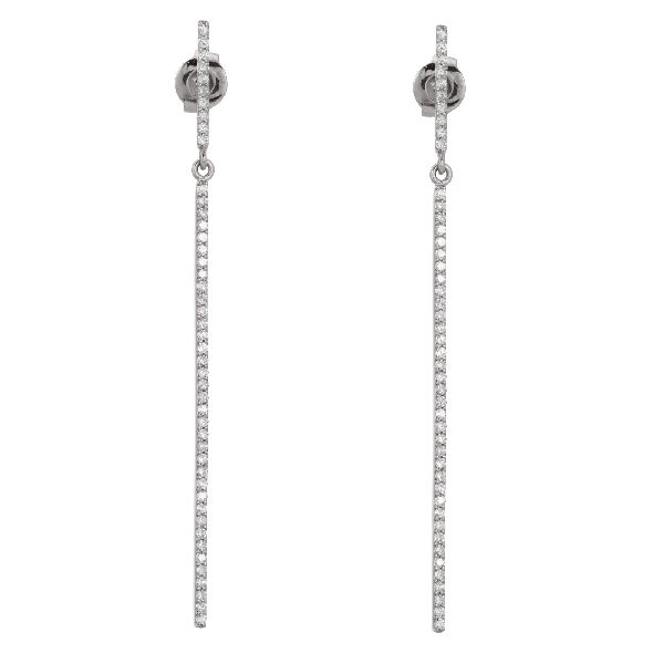 Sterling Silver Classy Single Line Diamond Bar Earrings
