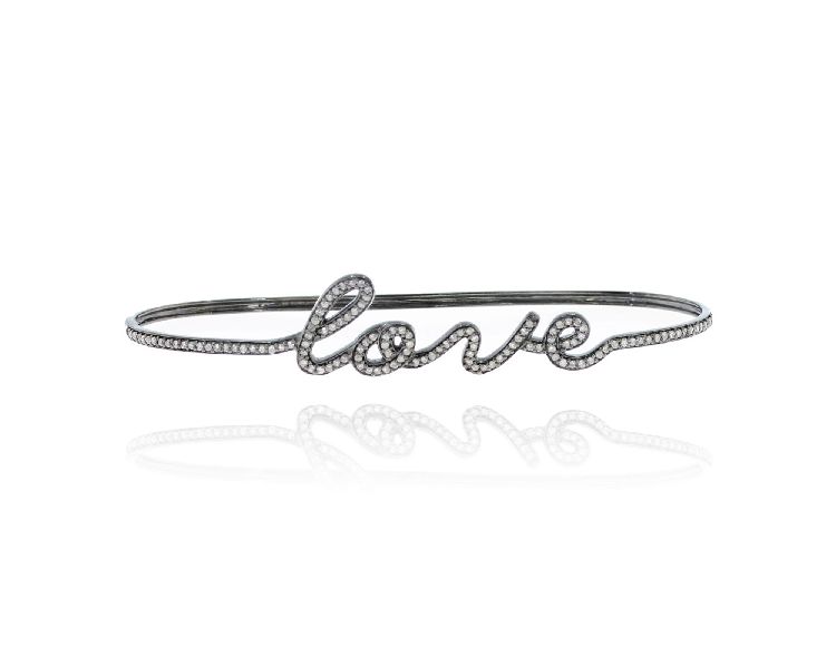 Sterling Silver Diamond Love Palm Bangle